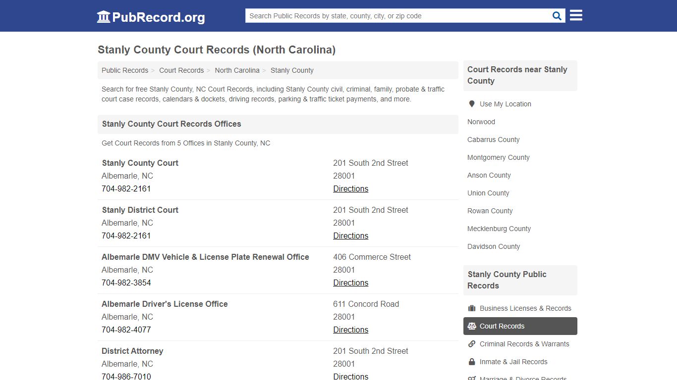 Free Stanly County Court Records (North Carolina Court Records)