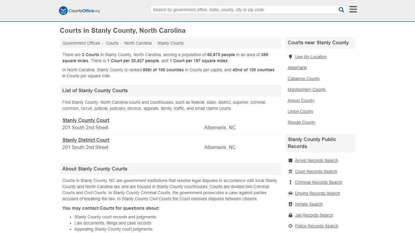 Courts - Stanly County, NC (Court Records & Calendars)