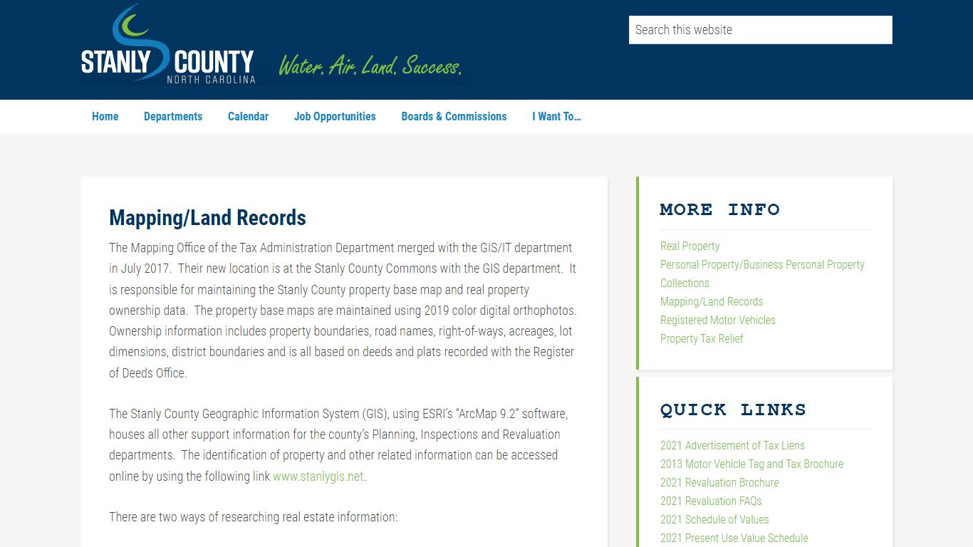 Stanly County, NC Mapping/Land Records